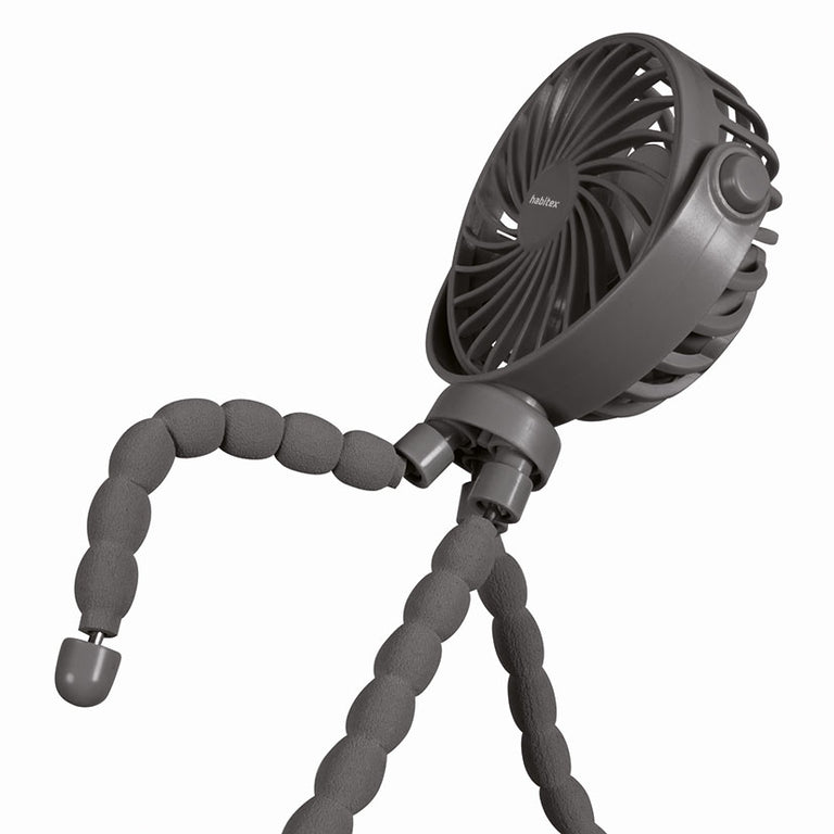 Patas flexibles del mini ventilador Habitex VMM 127 adaptándose a una superficie irregular.
