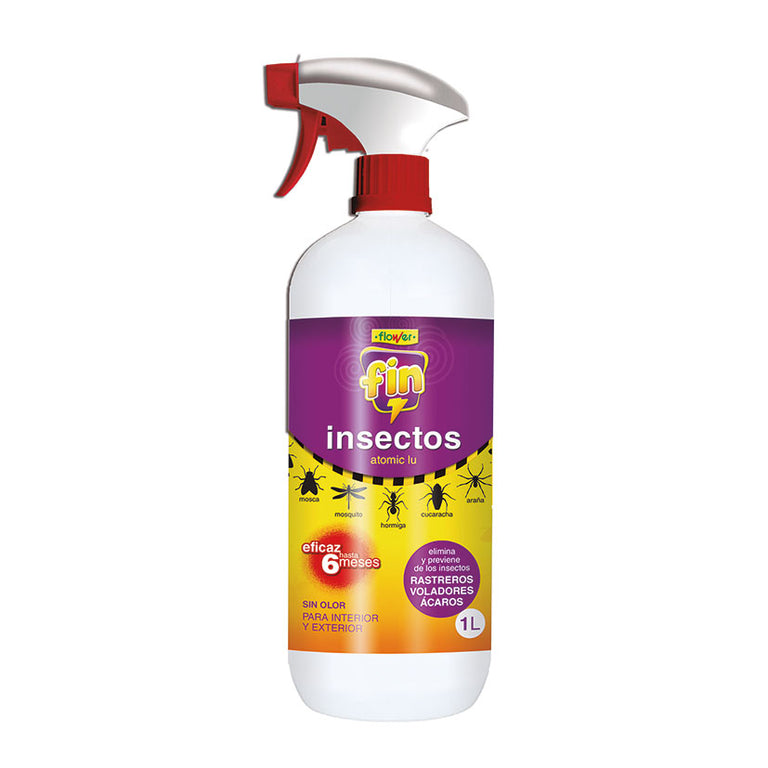 Bote de 1L de insecticida Flower Fin Insectos con pulverizador, eficaz contra hormigas, cucarachas y mosquitos.