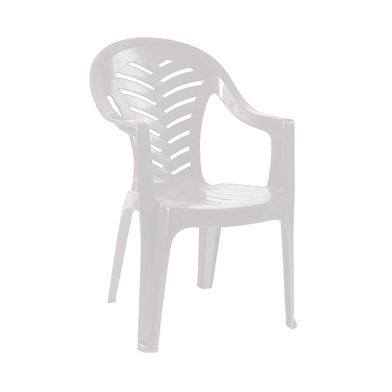 Silla de resina Palma blanca con reposabrazos y respaldo ventilado