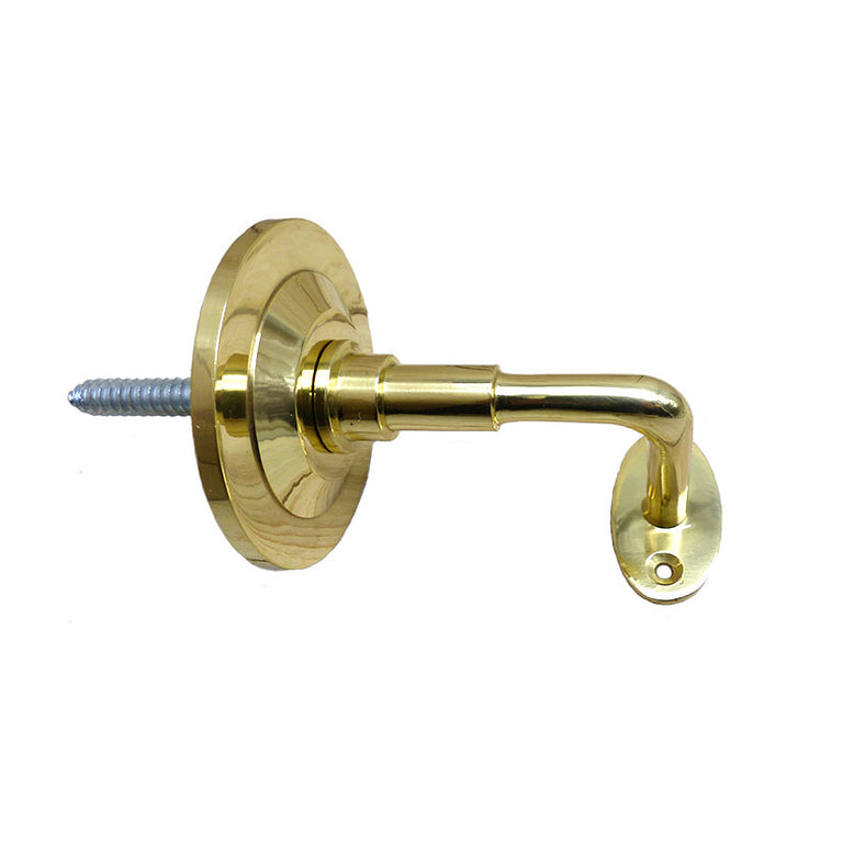 Soporte de barandilla MACFER 87055 en latón pulido brillante con sistema de anclaje mediante espiga.