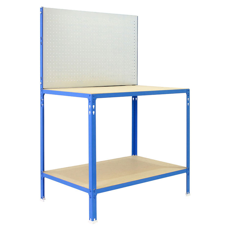 Banco de trabajo SimonRack EcoWork Click 900 azul y madera con panel perforado