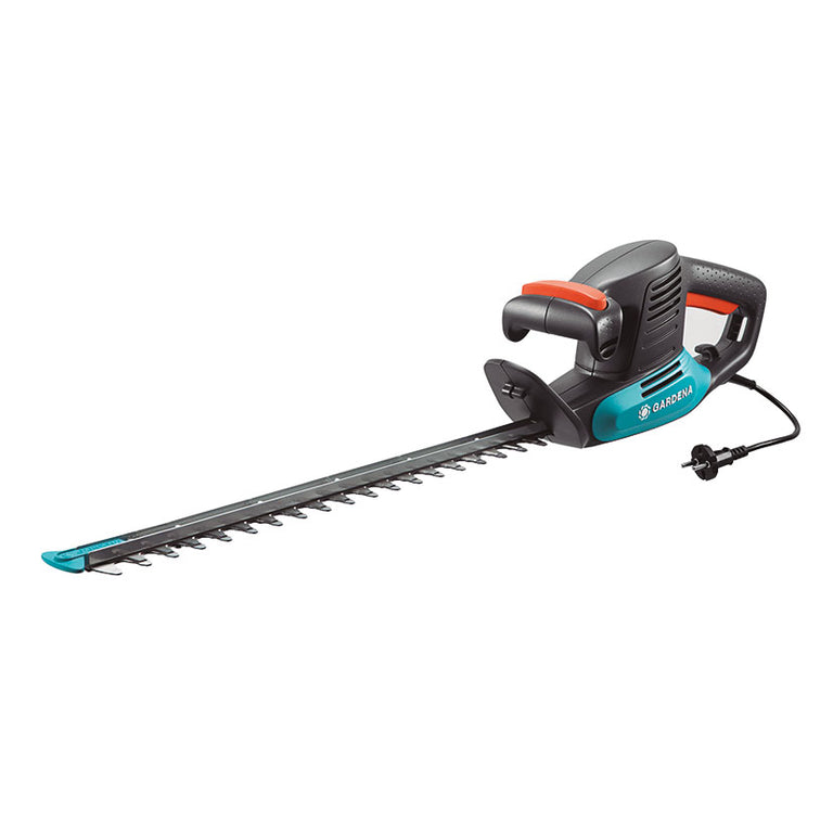 Cortasetos eléctrico GARDENA EasyCut 420W con cuchilla de 45 cm y mango ergonómico negro y azul.