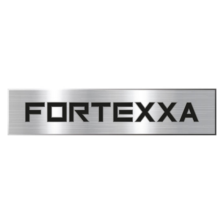 Logo Fortexxa de Einhell en acabado metálico, distintivo de la gama de herramientas de jardín de alto rendimiento.