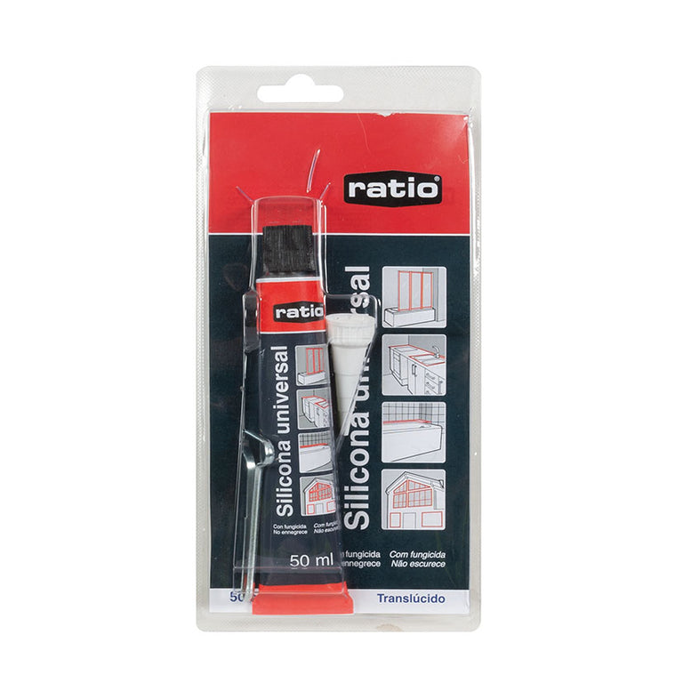 Tubo de silicona universal RATIO translúcida 50 ml en blíster para bricolaje