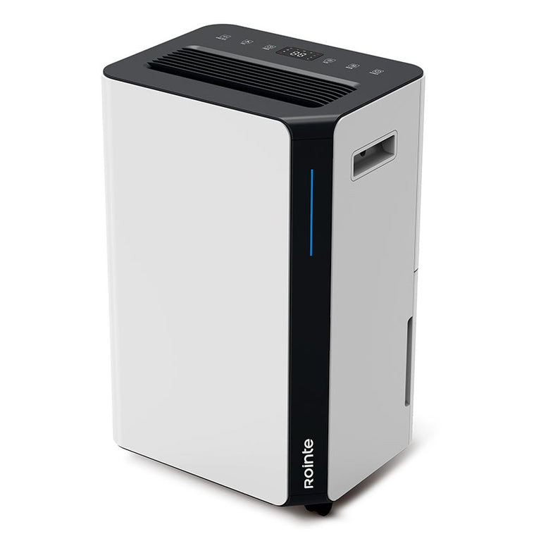 Deshumidificador portátil Rointe Drypure 16L blanco y negro con panel de control superior y ruedas