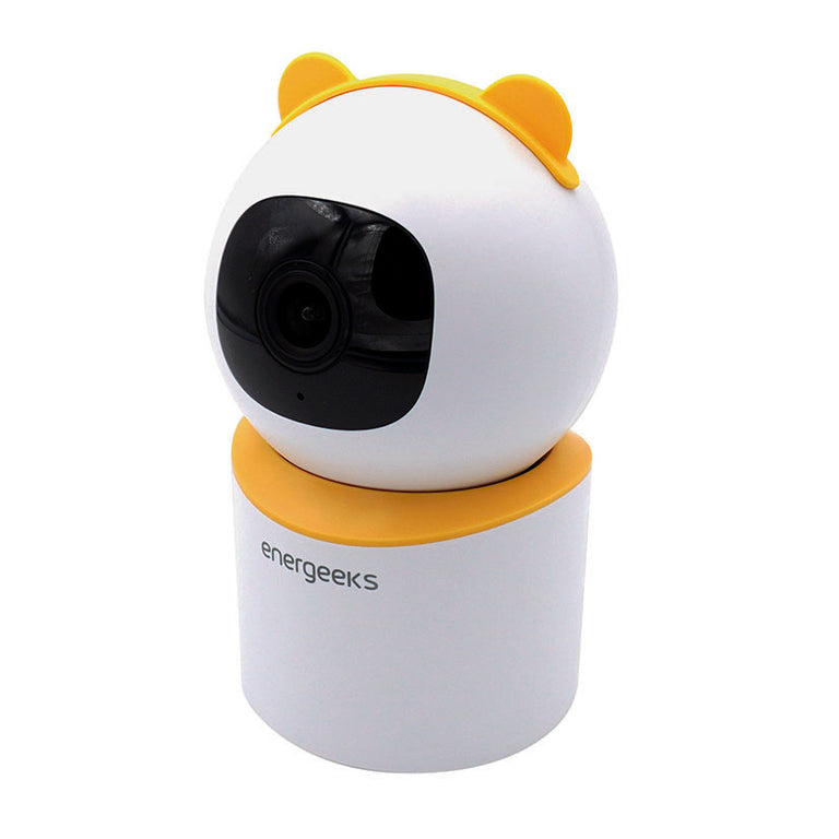 Cámara vigilabebés Energeeks EG-CIPBB001 blanca con orejas amarillas y lente motorizada