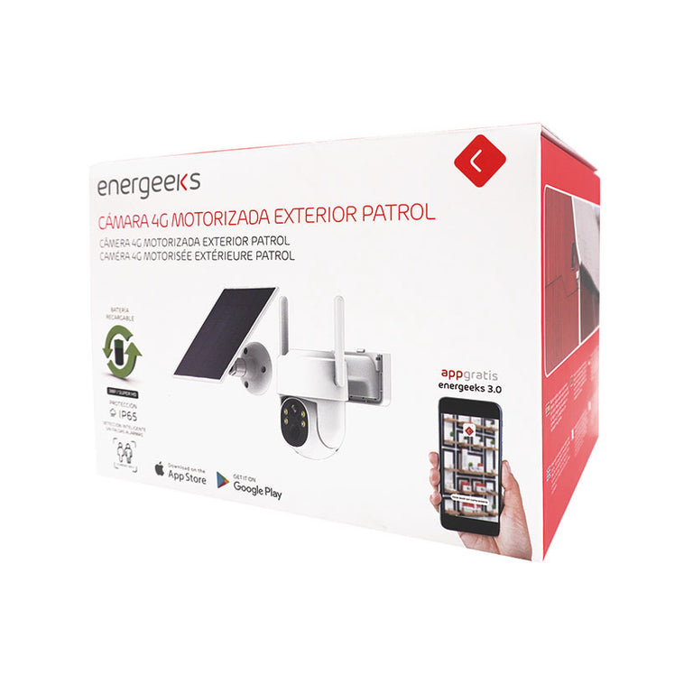 Cámara de seguridad 4G Energeeks con panel solar y antenas para exteriores