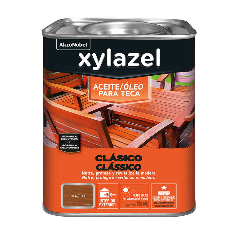 Aceite para teca Xylazel color teca acabado sedoso con filtro solar para maderas exóticas