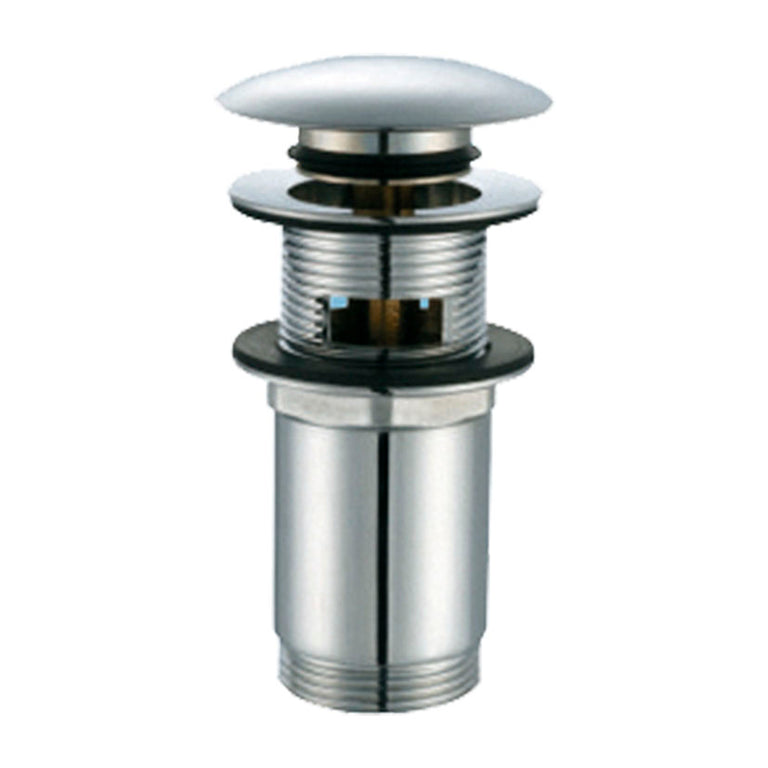 Válvula de desagüe automática click-clack MT inox con tapón abierto y juntas de estanqueidad