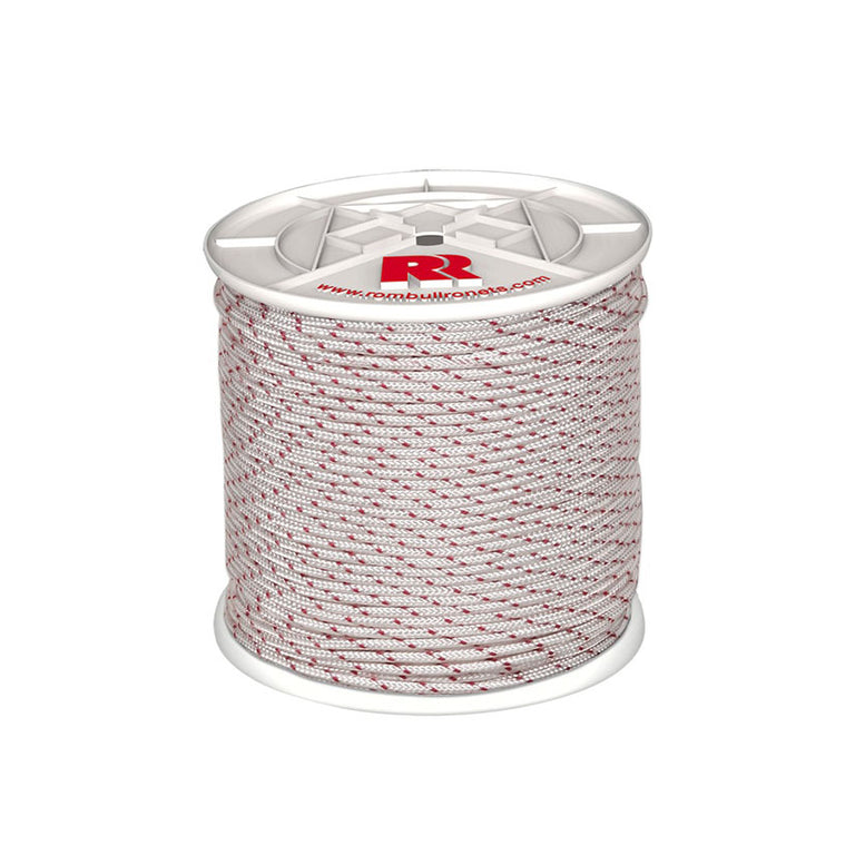 Bobina industrial de cordón de arranque Rombull 4mm x 100m poliéster blanco y rojo