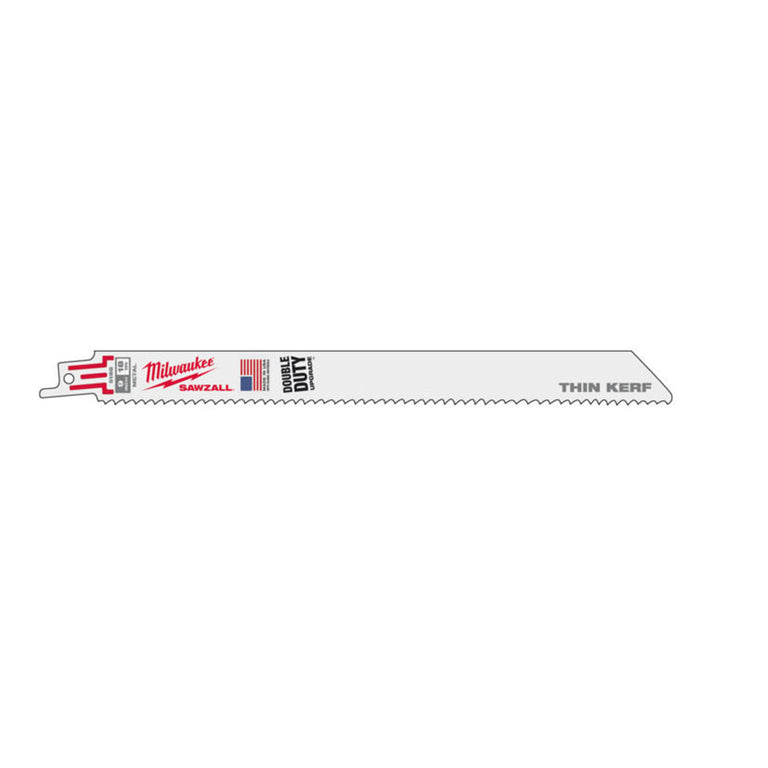 Hoja de sierra sable Milwaukee Sawzall Thin Kerf de 230mm y 18 TPI para corte de metal profesional.
