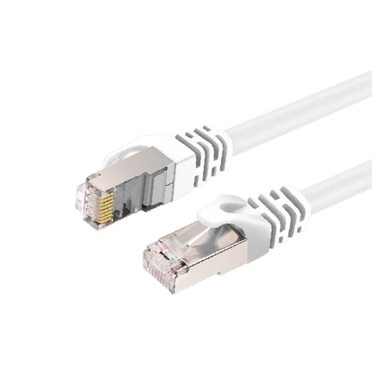 Conectores RJ45 blindados de cable de red blanco UNICO con protección de pestaña.