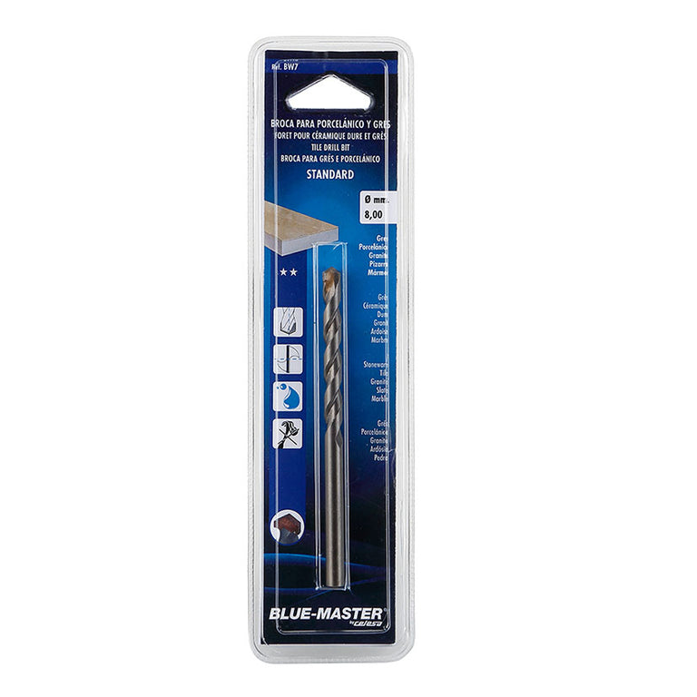 Embalaje blíster de la broca Blue-Master BW7 Standard para gres, porcelánico y pizarra.
