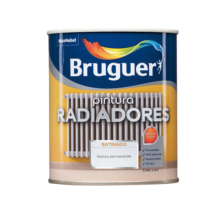 Bote de pintura para radiadores Bruguer blanco satinado 750ml resistente al calor y sin olor