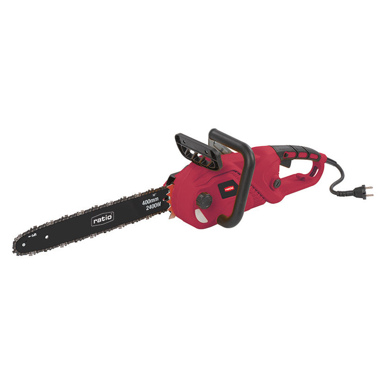 Motosierra eléctrica RATIO R-M2400 roja con espada de 400mm y motor de 2400W