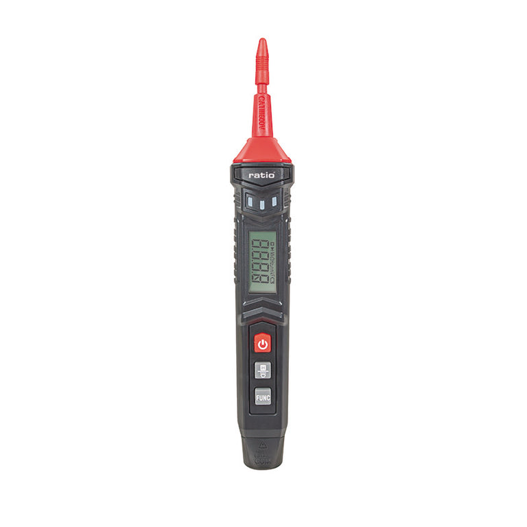 Frontal del comprobador RATIO HT-121 con indicación de seguridad CAT III 600V y controles intuitivos.