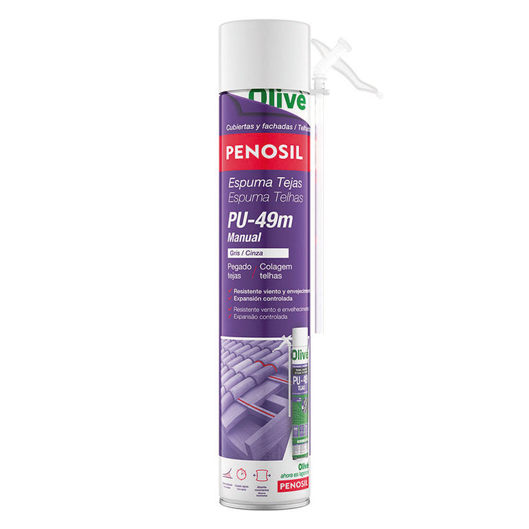 Espuma de poliuretano PENOSIL PU-49m manual con cánula para fijación de tejas y reparación de tejados.