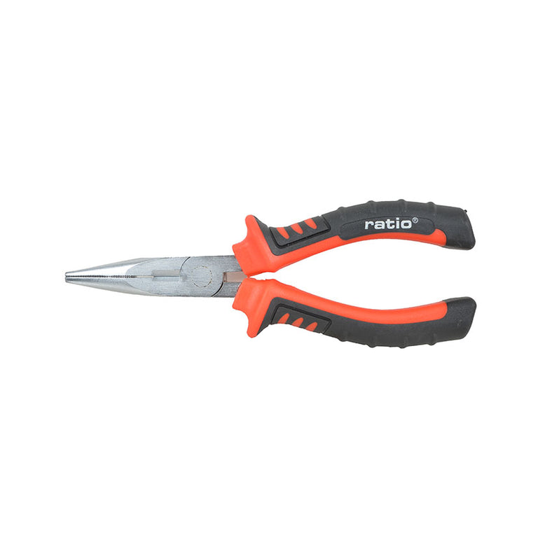 Alicate de boca semi-redonda RATIO Basic de 160mm con mango ergonómico antideslizante en color naranja y negro.