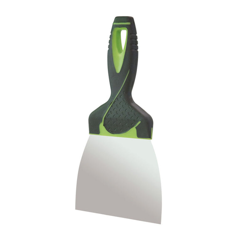 Espátula de emplastecer VALLÉS con hoja de acero inoxidable y mango ergonómico bimaterial verde y negro.