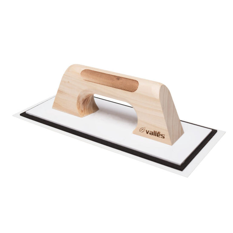 Llana rectangular VALLÉS con hoja de polipropileno blanca y mango de madera ergonómico para microcemento