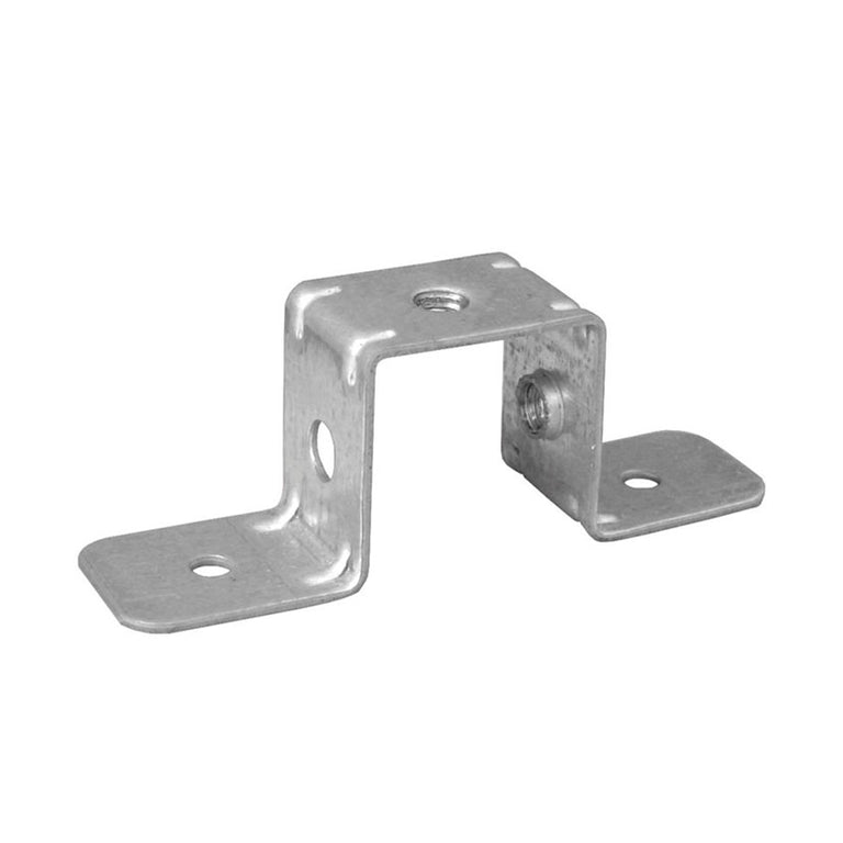 Fijación universal omega de doble rosca en acero galvanizado para perfiles de techo.