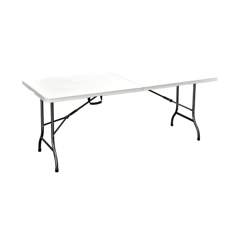 Mesa plegable de 180 cm con asa de transporte y patas de acero