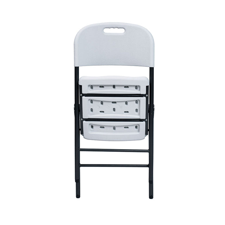 Silla plegable de resina blanca con estructura metálica negra serie TAY