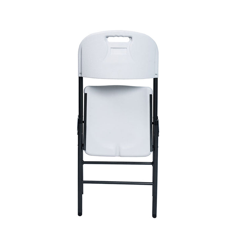 Silla plegable de resina blanca con estructura metálica negra serie TAY