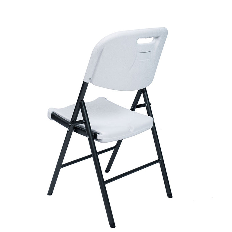 Silla plegable de resina blanca con estructura metálica negra serie TAY