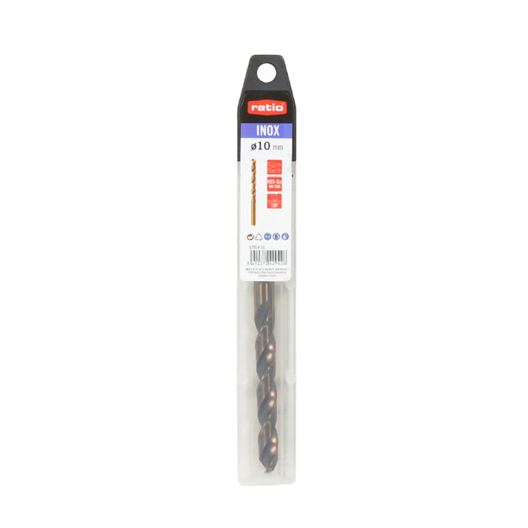 Blíster de broca RATIO INOX de 10 mm para metales duros y acero inoxidable.