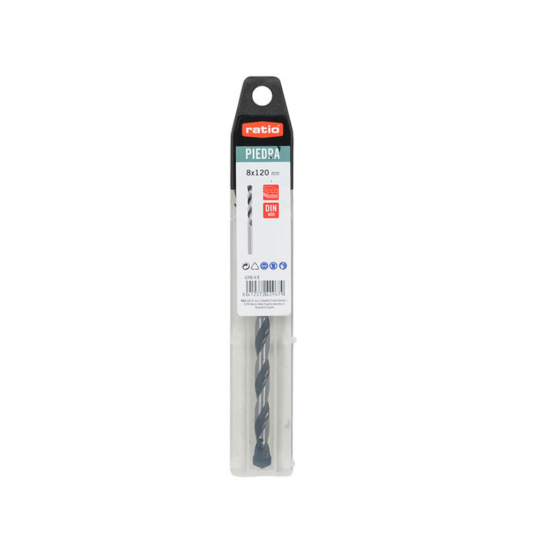 Broca profesional para pared RATIO 8x120 mm con punta de Widia de 130 grados.