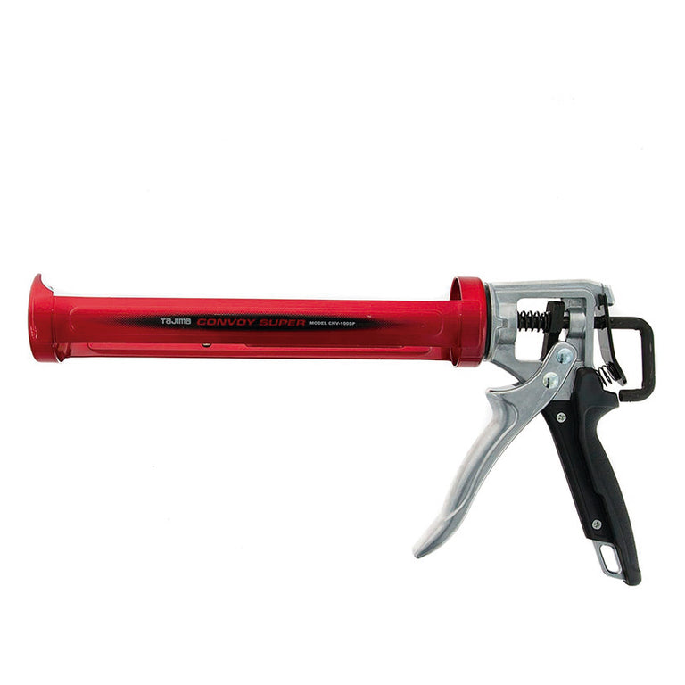 Pistola de calafateo profesional TAJIMA Convoy Super roja con mango ergonómico de alta presión.
