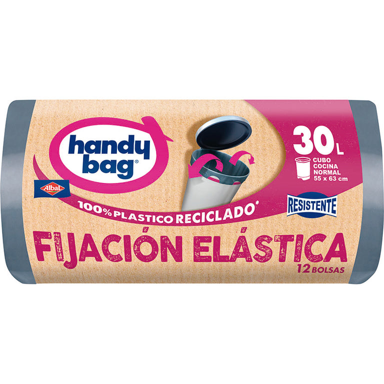 Bolsas de basura Albal Handy Bag 30L con fijación elástica para cubo de cocina normal.