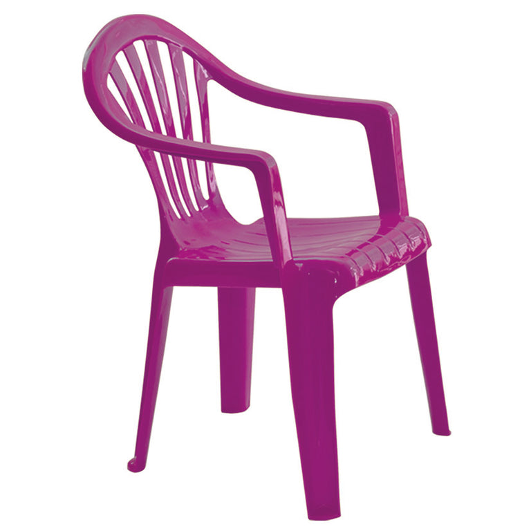 Silla infantil fucsia de resina con protección UV para jardín y ludotecas