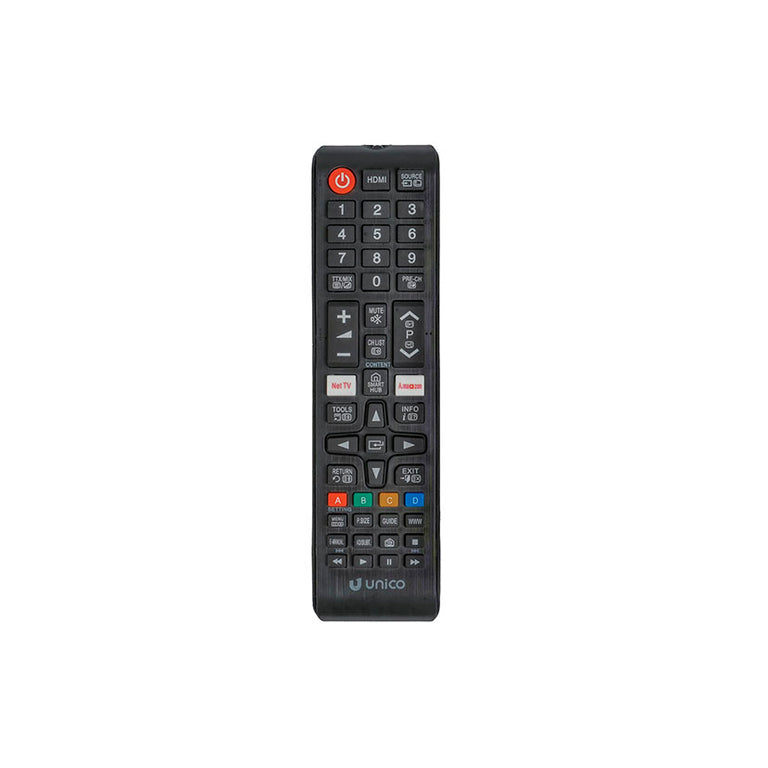 Mando a distancia UNICO para TV Samsung con botón central Smart Hub y navegación.