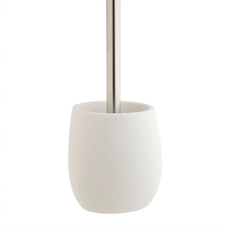Escobillero de baño en resina blanca con mango metálico diseño minimalista