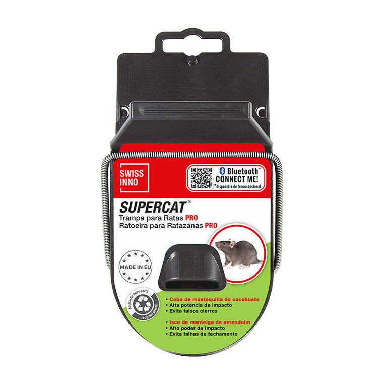 Empaque de la trampa para ratas SWISSINNO Supercat Pro con cebo natural y alta potencia de impacto.