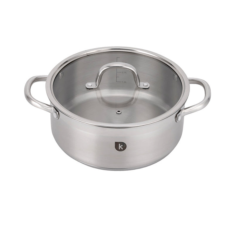 Olla de acero inoxidable Kadal Alejandra con tapa de cristal y escala de medición interna.