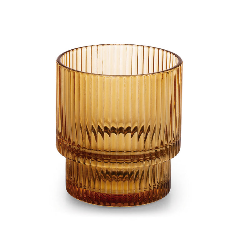 Vaso de vidrio PENGO Epoque color ámbar con diseño acanalado vertical y capacidad de 34 cl.