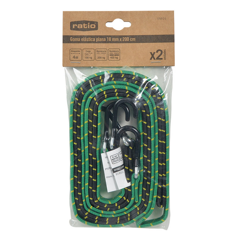 Pack de 2 gomas elásticas planas RATIO de 18mm x 200cm en embalaje original