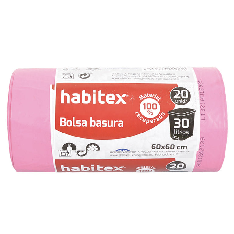 Rollo de bolsas de basura HABITEX Pink de 30 litros color rosa 100% material recuperado