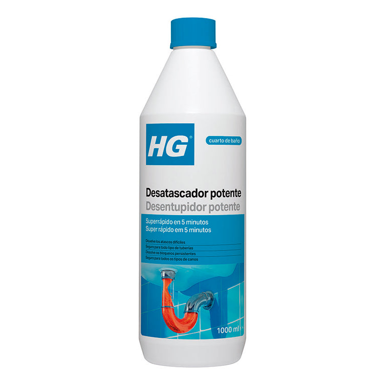 Botella de 1000ml de HG Desatascador Potente para tuberías de baño y cocina, acción rápida en 5 minutos.