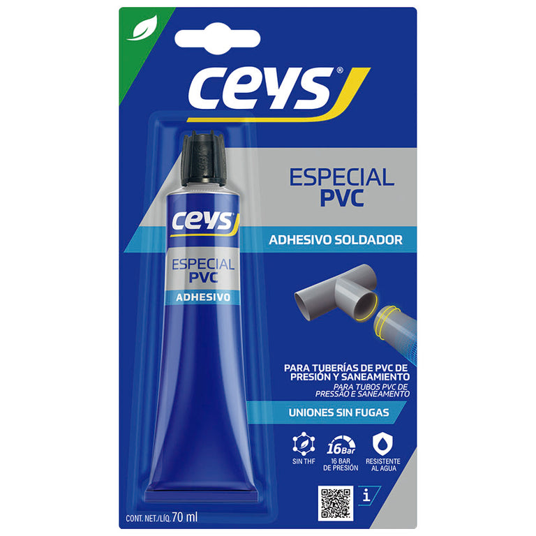Tubo de adhesivo soldador Ceys Especial PVC 70ml para tuberías de presión y saneamiento con resistencia de 16 bar.