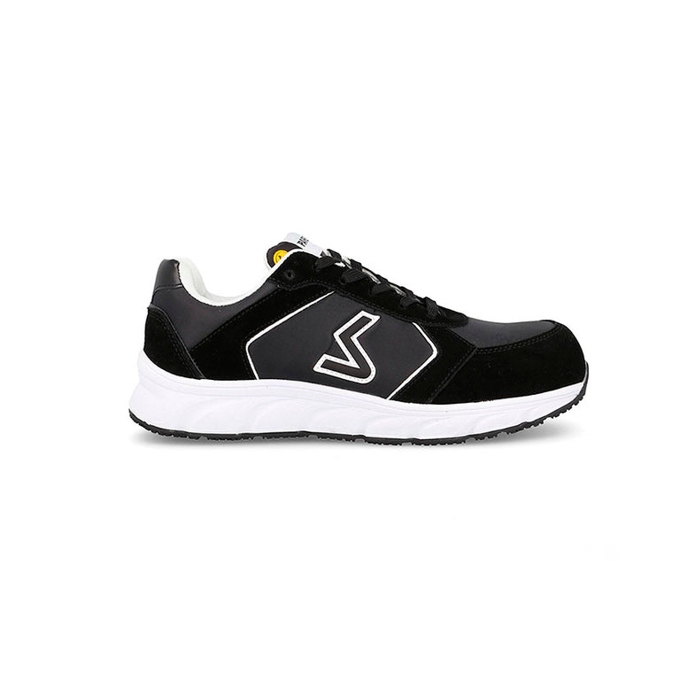 Zapatilla de seguridad Paredes Nadal S3 negra con puntera reforzada y suela blanca deportiva