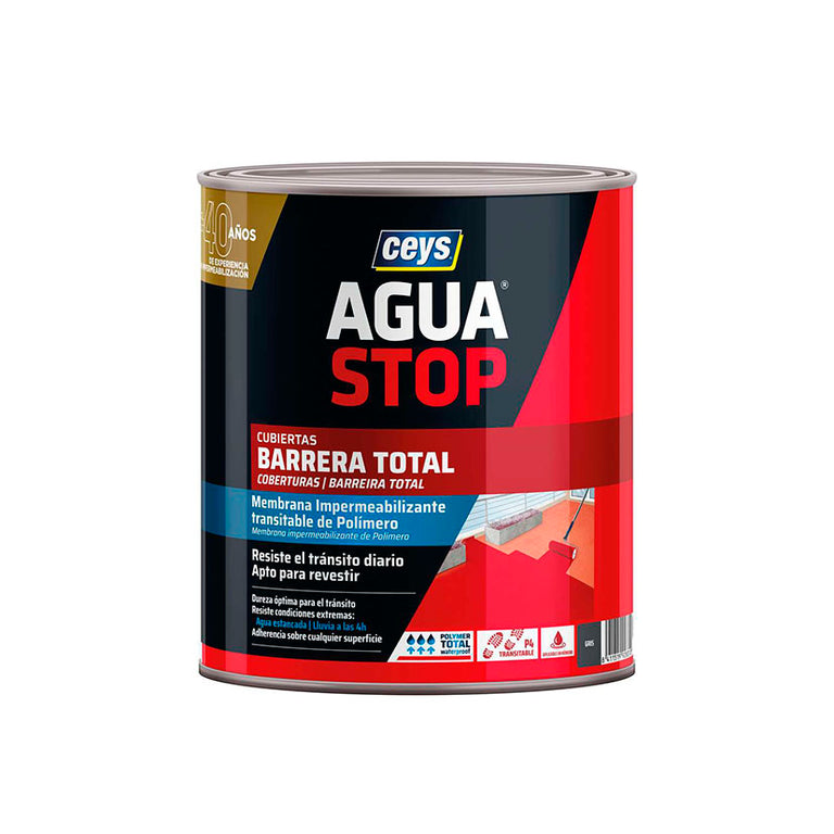 Envase de 1kg de impermeabilizante Ceys Agua Stop Barrera Total color gris para cubiertas transitables
