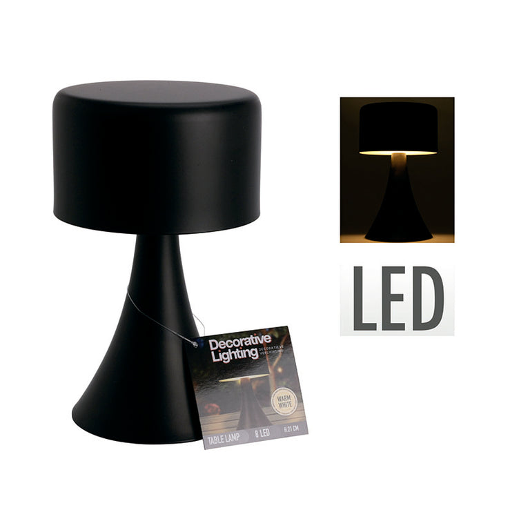Lámpara de sobremesa LED negra de diseño minimalista con luz blanca cálida y cuerpo de hierro de 21 cm