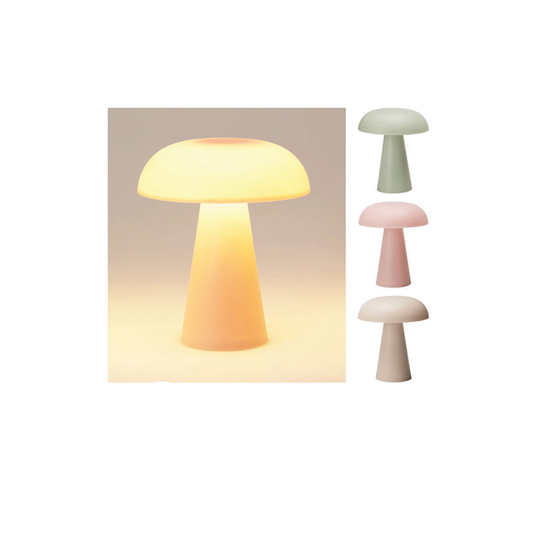 Lámpara LED decorativa con forma de hongo en colores pastel rosa crema y verde acabado mate 15x18cm