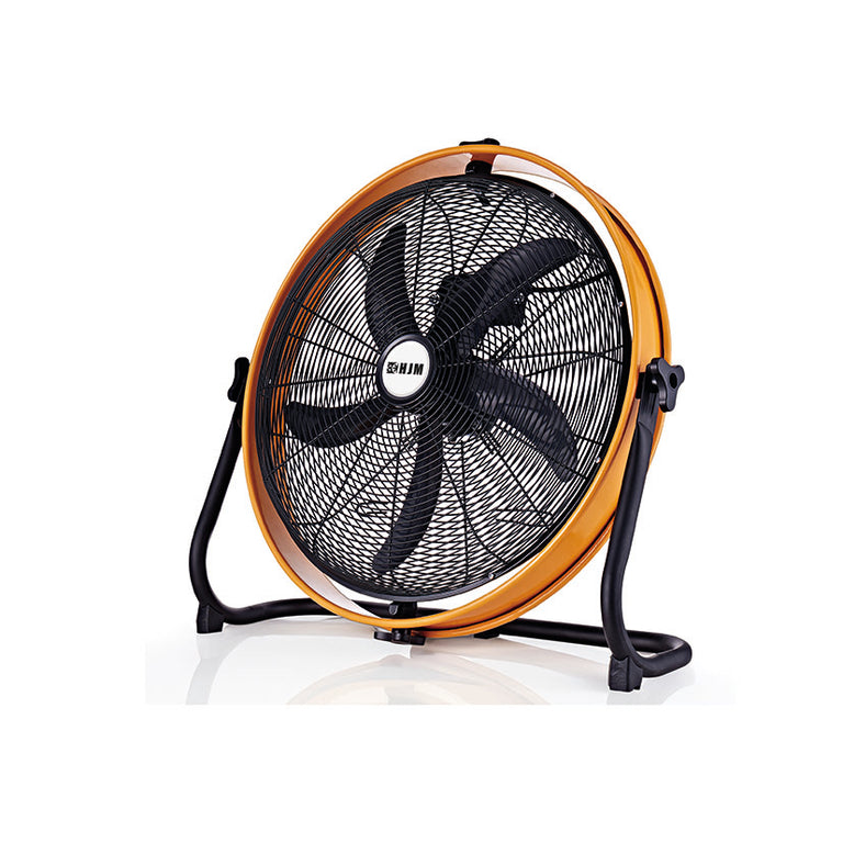 Ventilador industrial HJM FE593 de 50cm y 120W con estructura naranja y orientación ajustable 360 grados