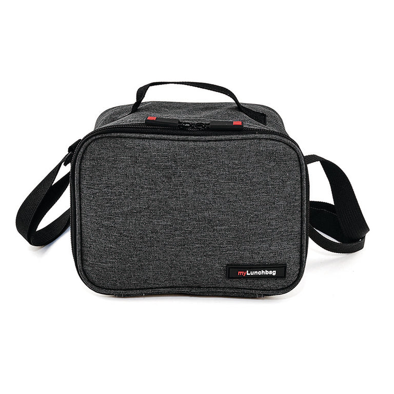 Bolsa térmica porta-alimentos IRIS Lunchbag Goglass color gris oscuro con asa y bandolera.