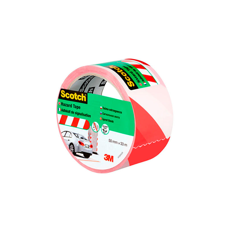 Rollo de cinta Scotch 4705 Hazard Tape rojo y blanco 50mm x 33m para identificación de peligros.